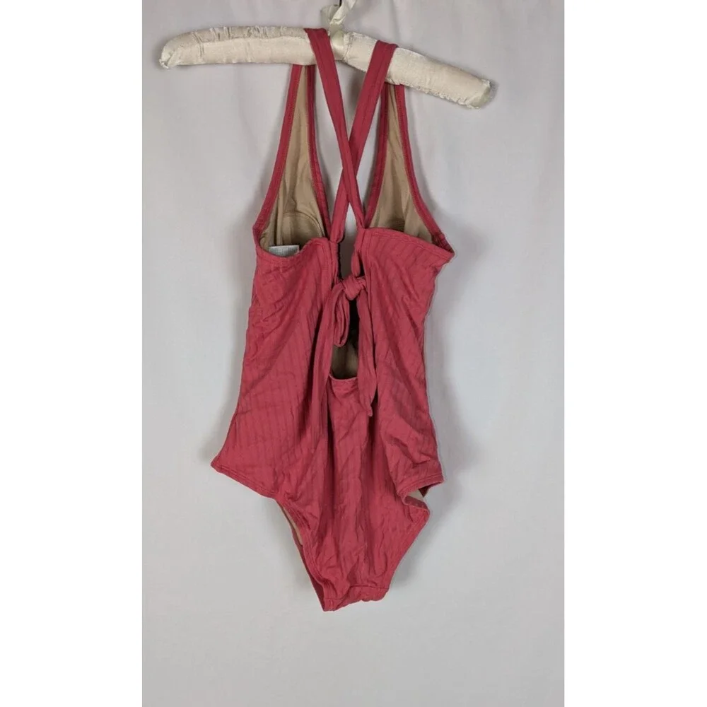 Kona Sol Women's Wide Ribbed Ring Medium Coverage One Piece Swimsuit Pink L